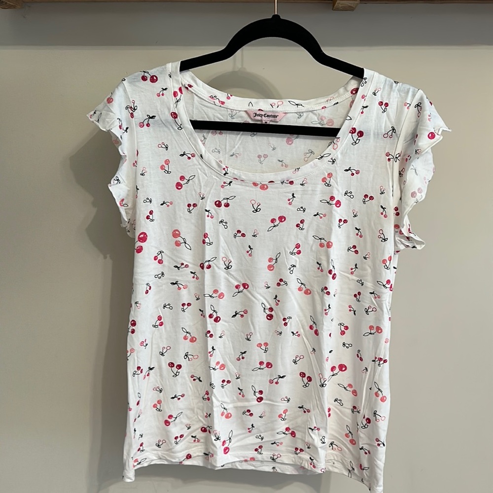 Juicy Couture Cherry Patterned Shirt with Ruffle Sleeves